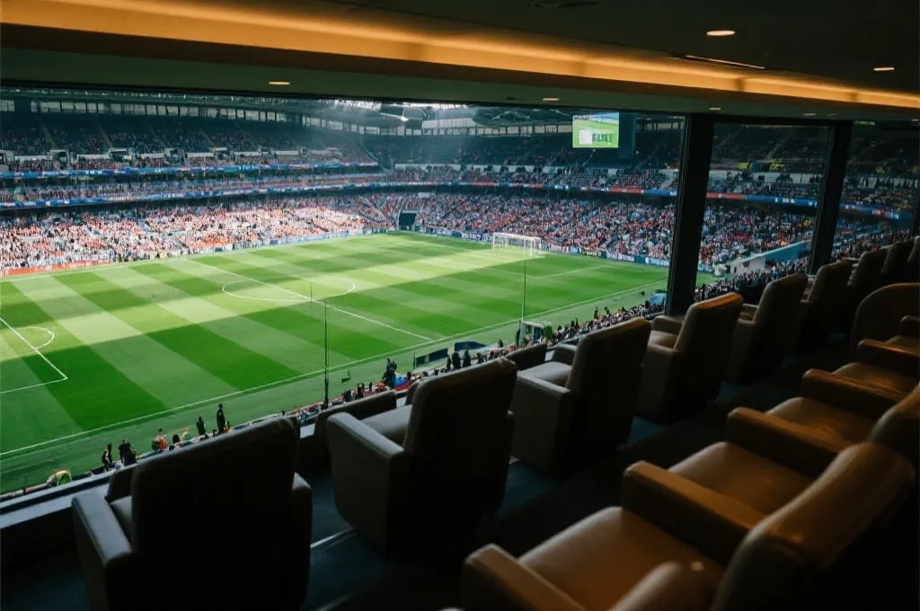 贵宾观赛座席视角与讲解服务氛围的情景化画面