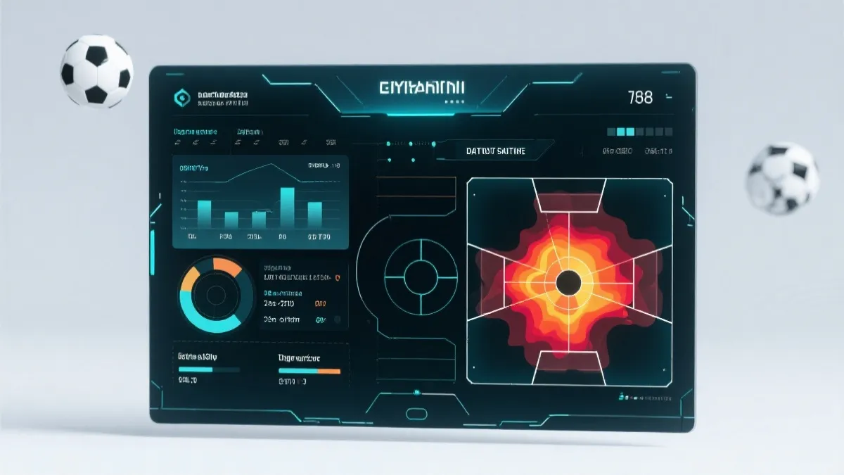 数据可视化风格的足球战术统计面板，展示射门热区与控球区域对比